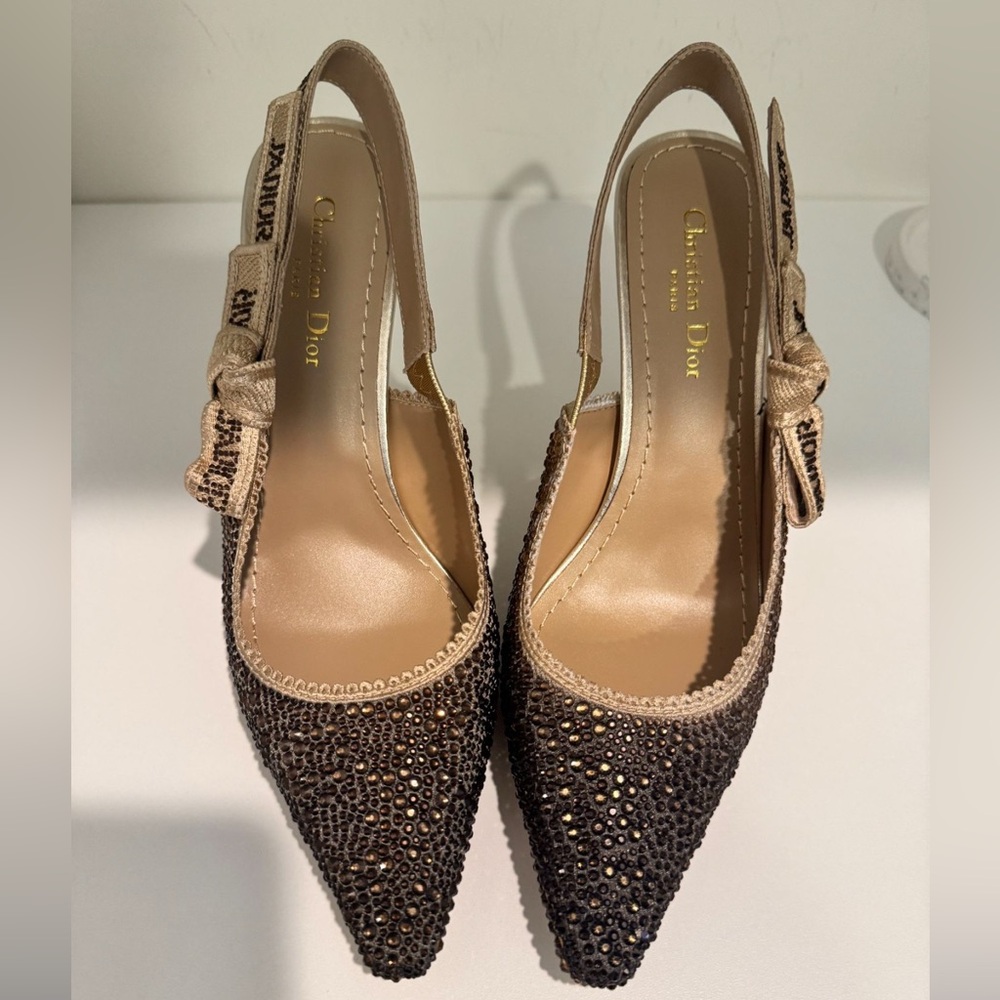 Dior Women's Brown and Gold Embellished Heels